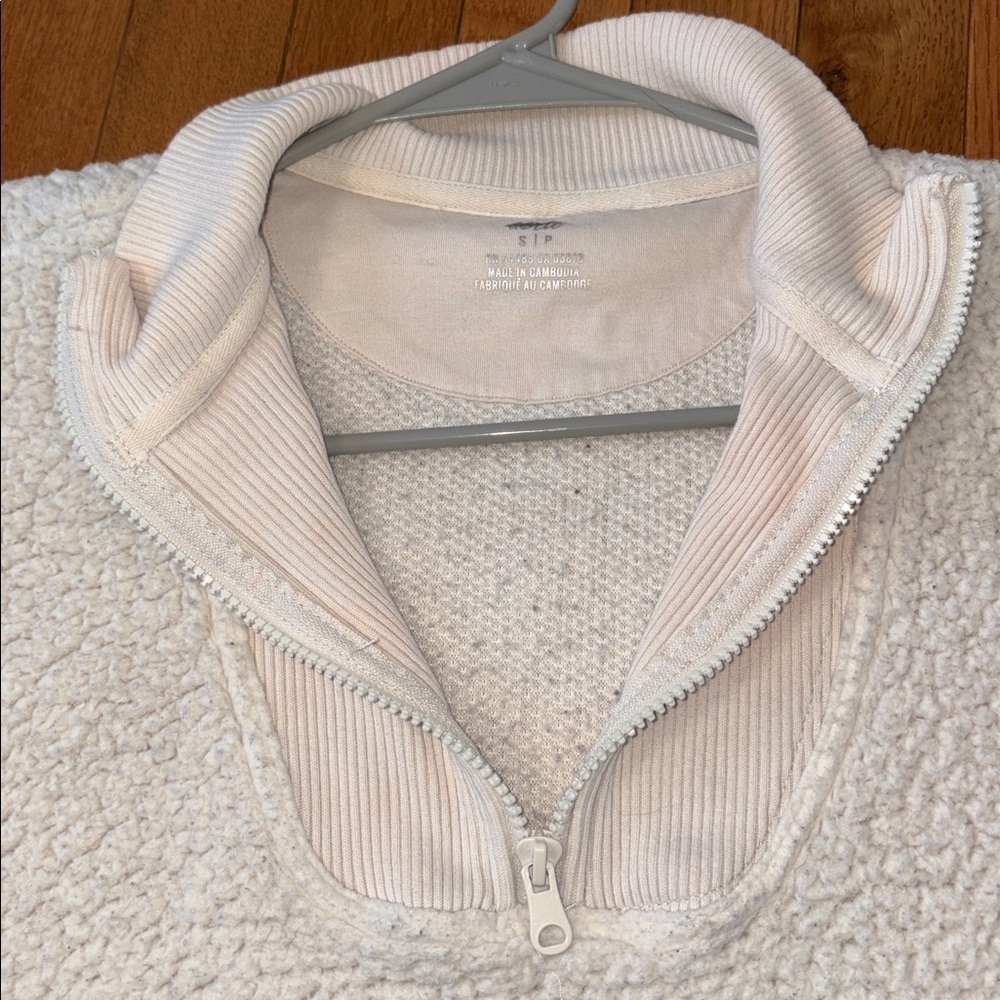 Aerie Sherpa Quarter Zip Pullover Oversized Teddy Fleece Cozy Sweatshirt Small - Picture 3 of 7